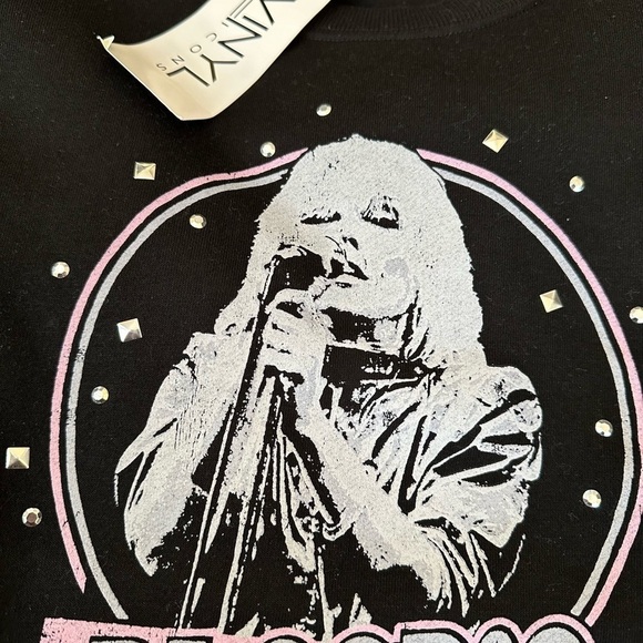 Vinyl Blondie Graphic Sweatshirt Black Crew Neck‎ Rhinestone Fringe Back - Picture 7 of 8
